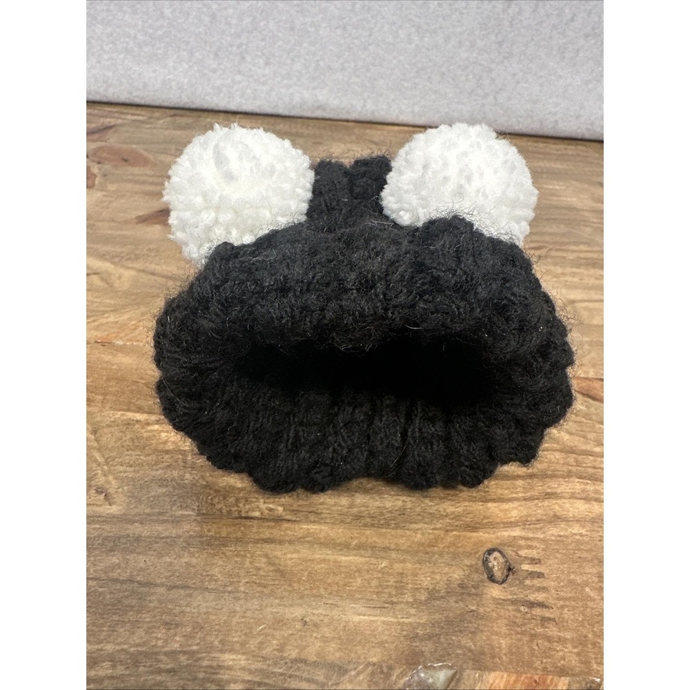 Handmade Small Dog Pompom Knit‎ Hat Black White - Picture 2 of 8